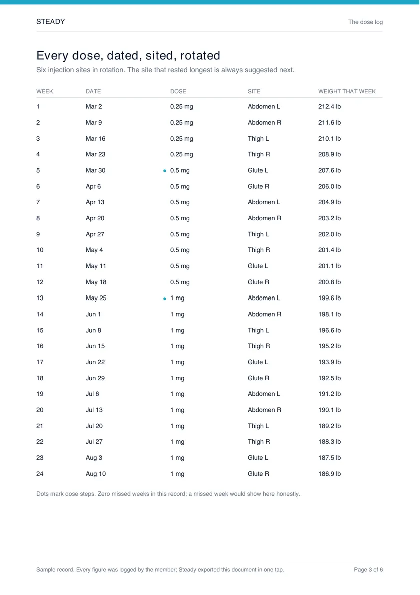 Sample Steady record, page 3 of 6