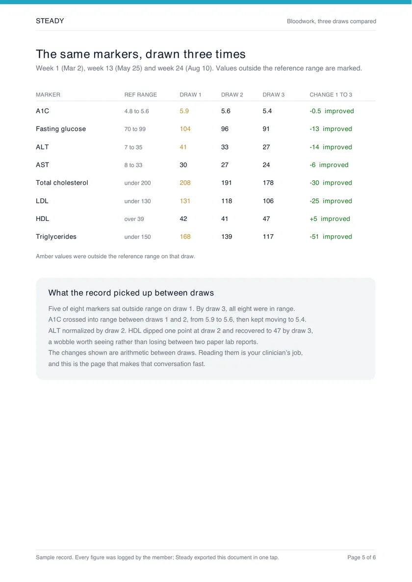 Sample Steady record, page 5 of 6
